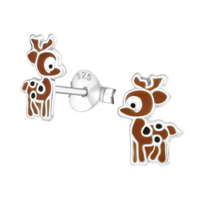 Children's Silver Deer Ear Studs with Epoxy