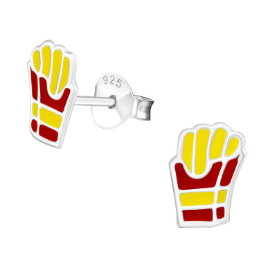 Children's Silver French Fries Ear Studs with Epoxy