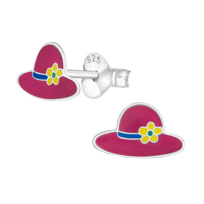 Children's Silver Hat Ear Studs with Epoxy