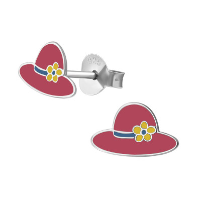 Hat Children's Sterling Silver Ear Studs with Epoxy