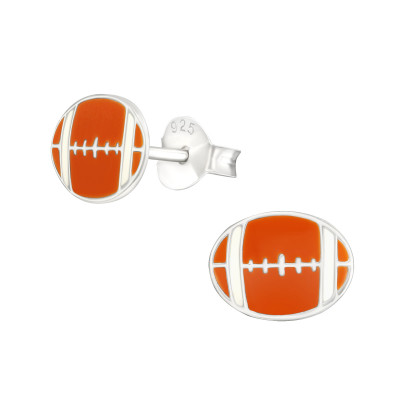 Children's Silver American Football Ear Studs with Epoxy