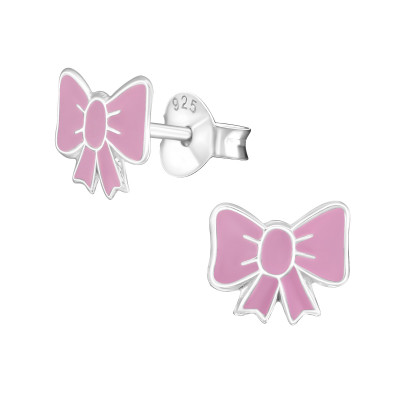 Children's Silver Bow Ear Studs with Epoxy