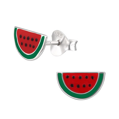 Children's Silver Watermelon Ear Studs with Epoxy