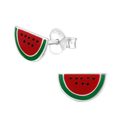 Children's Silver Watermelon Ear Studs with Epoxy