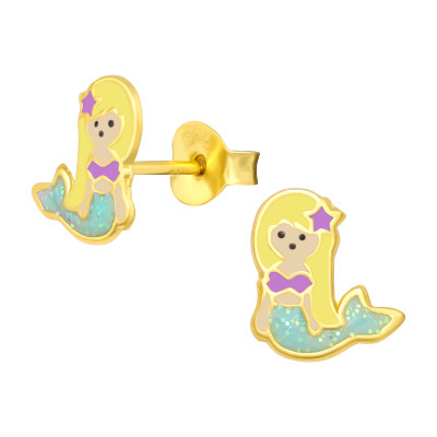 Children's Silver Mermaid Ear Studs with Epoxy