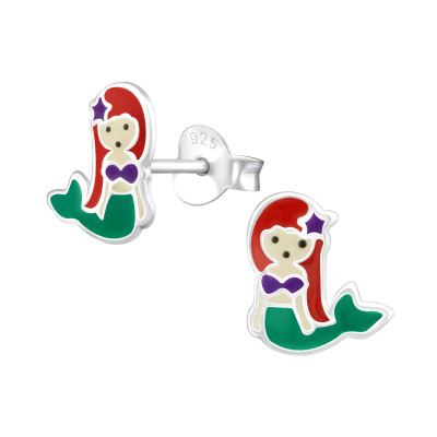 Children's Silver Mermaid Ear Studs with Epoxy