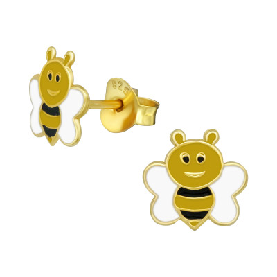 Children's Silver Bee Ear Studs with Epoxy