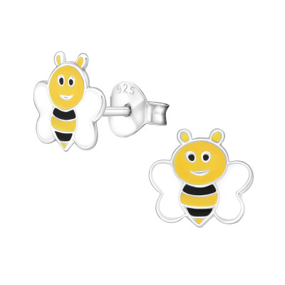 Children's Silver Bee Ear Studs with Epoxy