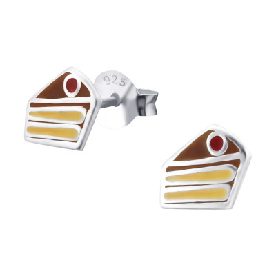 Children's Silver Cake Ear Studs with Epoxy