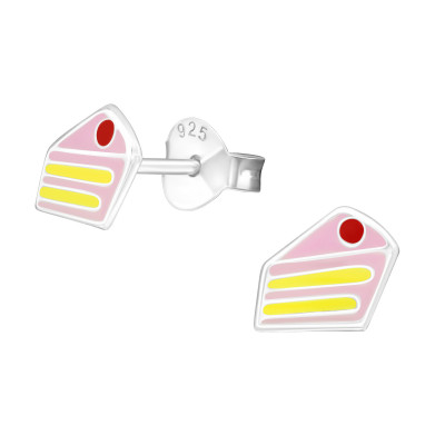 Children's Silver Cake Ear Studs with Epoxy