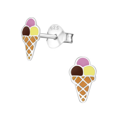 Ice Cream Children's Sterling Silver Ear Studs with Epoxy