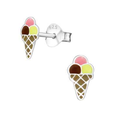 Children's Silver Ice-Cream Ear Studs with Epoxy