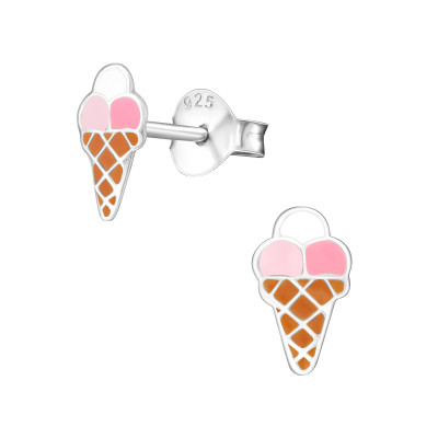 Children's Silver Ice Cream Ear Studs with Epoxy