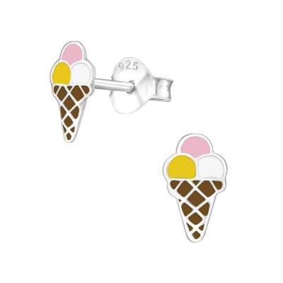 Children's Silver Ice-Cream Ear Studs with Epoxy