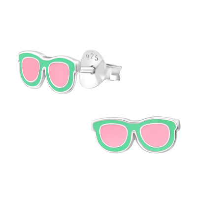 Children's Silver Glasses Ear Studs with Epoxy