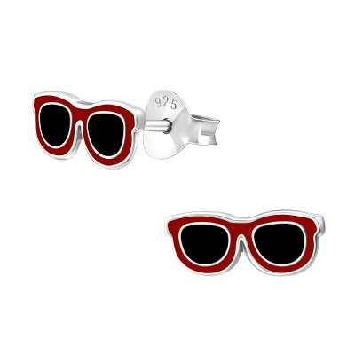 Children's Silver Sun Glasses Ear Studs with Epoxy