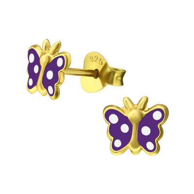 Butterfly Children's Sterling Silver Ear Studs with Epoxy