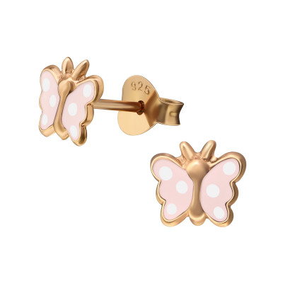 Children's Silver Butterfly Ear Studs with Epoxy