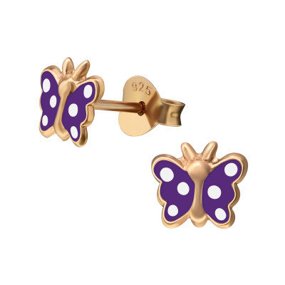 Butterfly Children's Sterling Silver Ear Studs with Epoxy