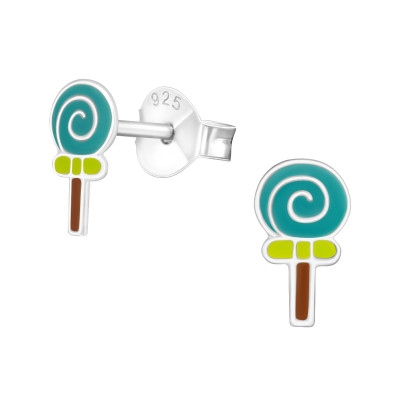 Children's Silver Lollipop Ear Studs with Epoxy