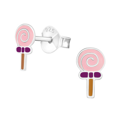 Children's Silver Lollipop Ear Studs with Epoxy