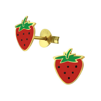 Children's Silver Strawberry Ear Studs with Epoxy