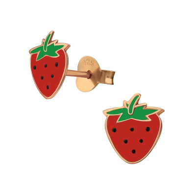 Strawberry Children's Sterling Silver Ear Studs with Epoxy