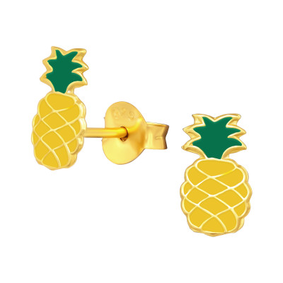 Children's Silver Pineapple Ear Studs with Epoxy