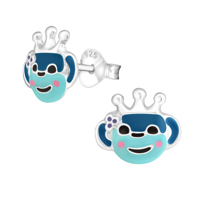 Children's Silver Monkey Ear Studs with Epoxyy