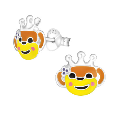 Children's Silver Monkey Ear Studs with Epoxy