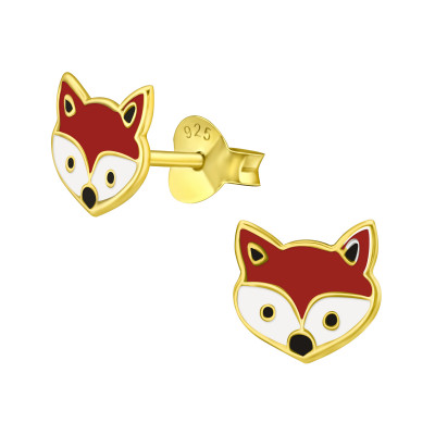 Children's Silver Fox Ear Studs with Epoxy