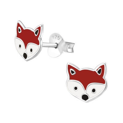 Children's Silver Fox Ear Studs with Epoxy