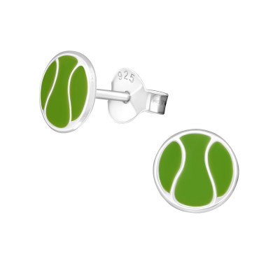 Children's Silver Tennis Ball Ear Studs with Epoxy