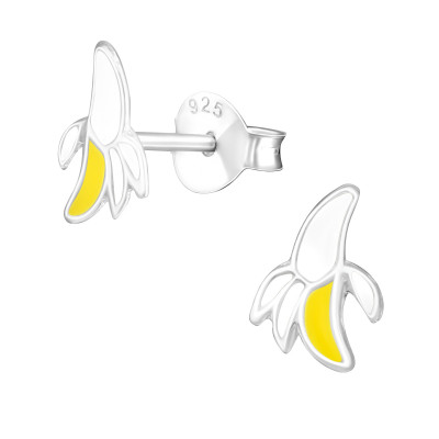 Children's Silver Banana Ear Studs with Epoxy