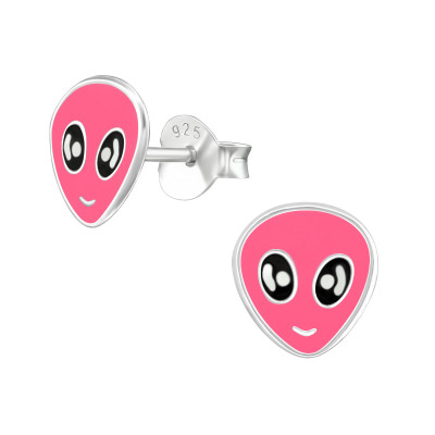 Children's Silver Alien Ear Studs with Epoxy