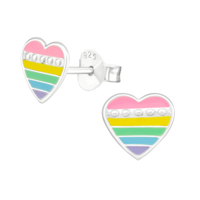 Children's Silver Heart Ear Studs with Epoxy