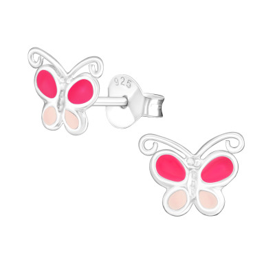 Children's Silver Butterfly Ear Studs with Epoxy