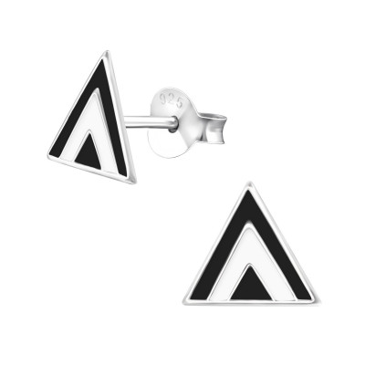 Children's Silver Triangle Ear Studs with Epoxy