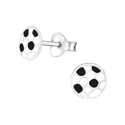 Children's Silver Football Ear Studs with Epoxy