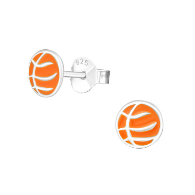 Children's Silver Basketball Ear Studs with Epoxy