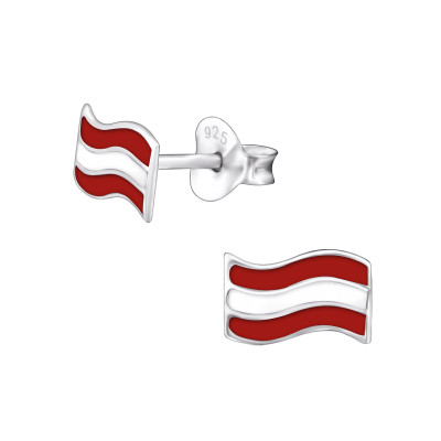 Children's Silver Austria Flag Ear Studs with Epoxy