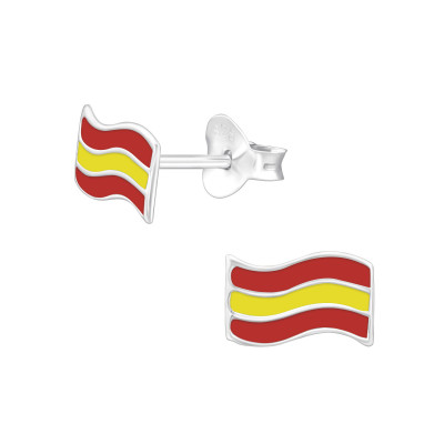 Children's Silver Spain Flag Ear Studs with Epoxy