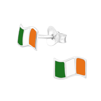 Children's Silver Ireland Flag Ear Studs with Epoxy