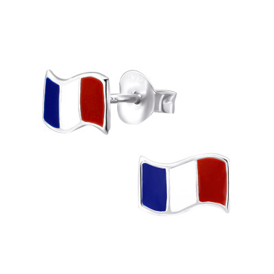 Children's Silver France Flag Ear Studs with Epoxy