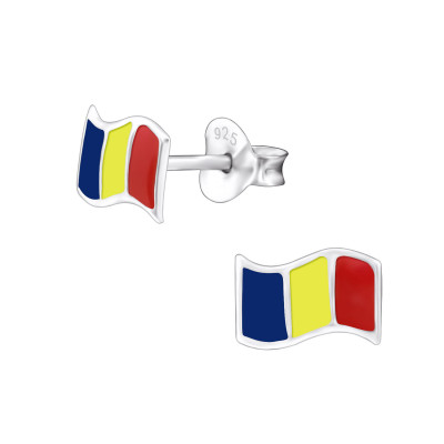 Romania Flag Children's Sterling Silver Ear Studs with Epoxy