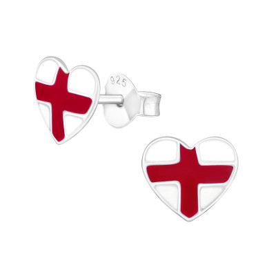 Children's Silver England Heart Ear Studs with Epoxy