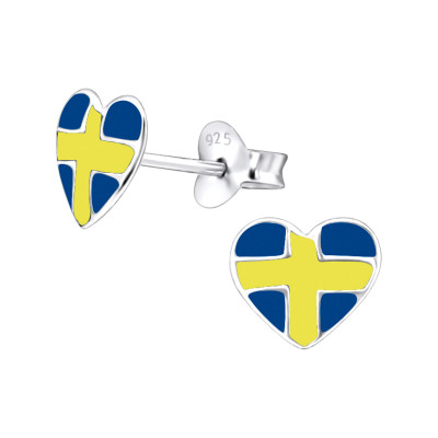 Children's Silver Sweden Heart Ear Studs with Epoxy