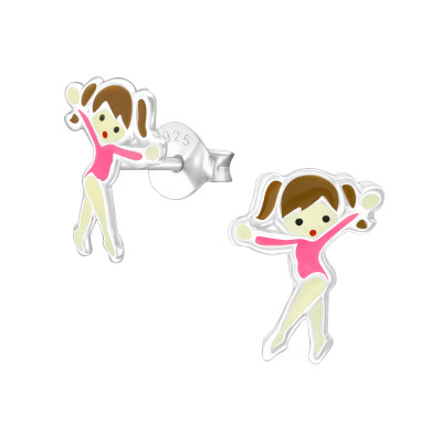 Children's Silver Ballet Dancer Ear Studs with Epoxy