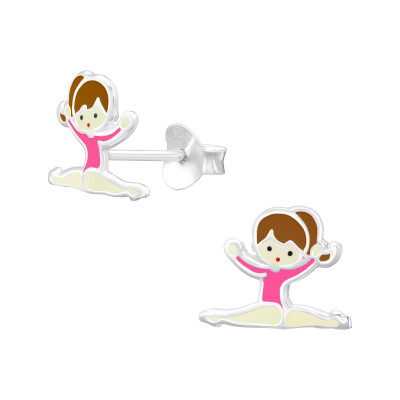 Children's Silver Gymnastics Girl Ear Studs with Epoxy