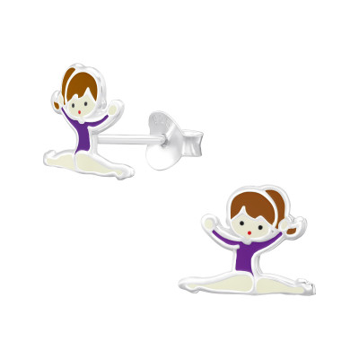 Children's Silver Gymnastics Girl Ear Studs with Epoxy